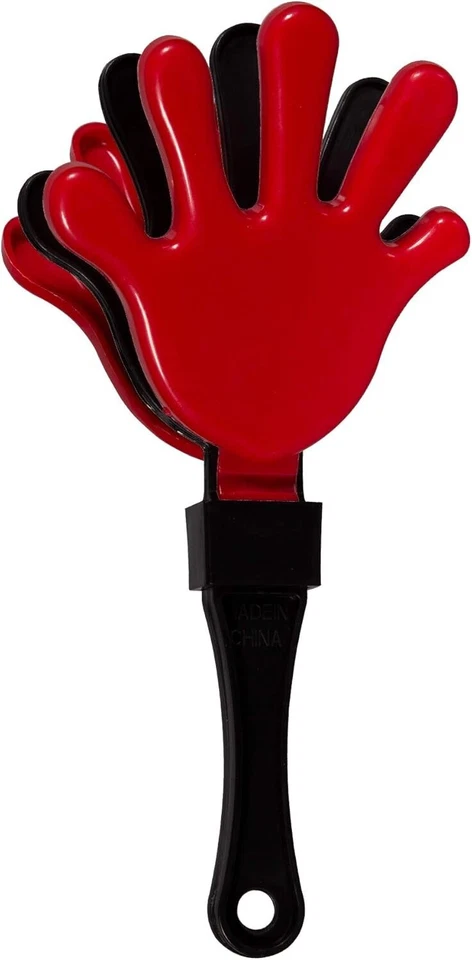 Elementos esenciales para fiestas temáticas deportivas - Paquete de 12 creadores de ruido rojo/negro para aplaudir a mano Foto 4 de 4