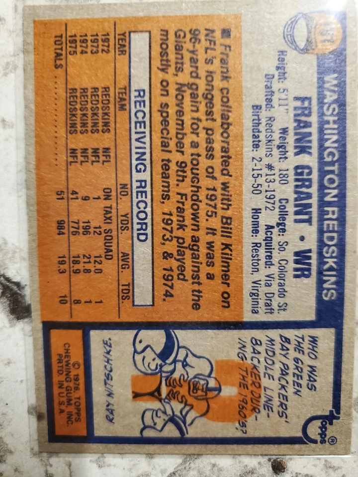 1976 Topps Set-Break #151 Frank Grant Rookie MINT - Image 2 of 2