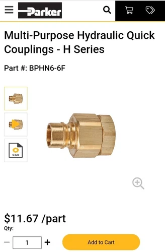 PARKER BPHN6-6F Brass Hydraulic Nipple 3/8-18x3/8