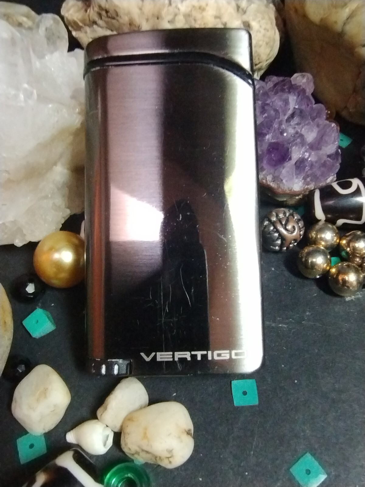 Vertigo Gunmetal Twin Flame Butane Lighter, w/Fuel Window