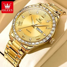 OLEVS Men's Diamond Watch Quartz Business Waterproof Stainless Steel Men Watch