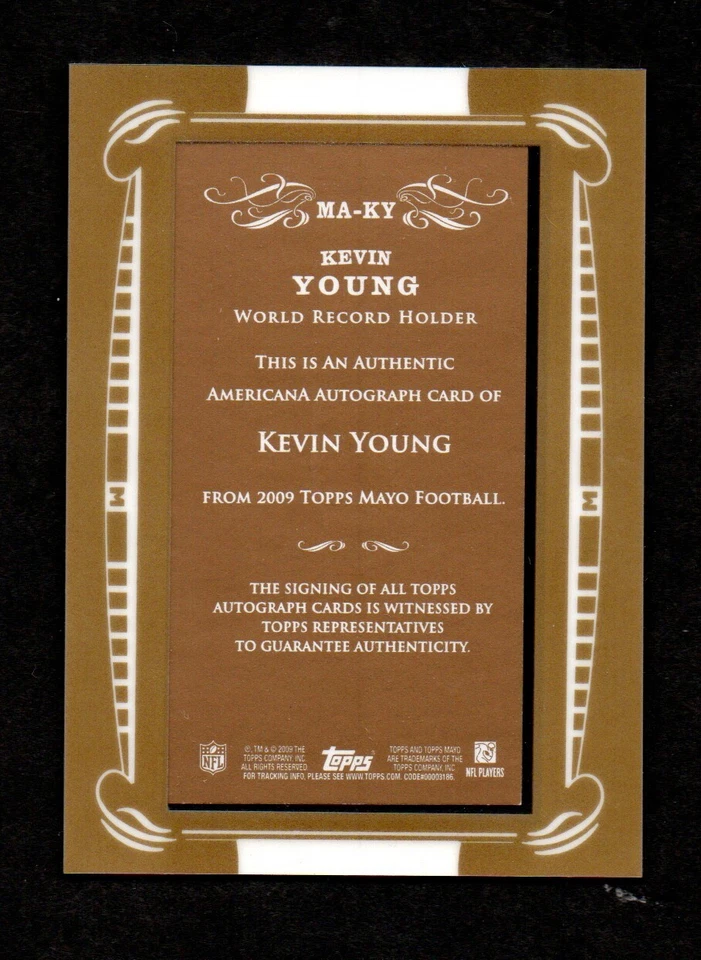 2009 Topps Mayo Football KEVIN YOUNG Cut Plug Autograph WR 400 Hurdles Olympics - Image 2 of 2