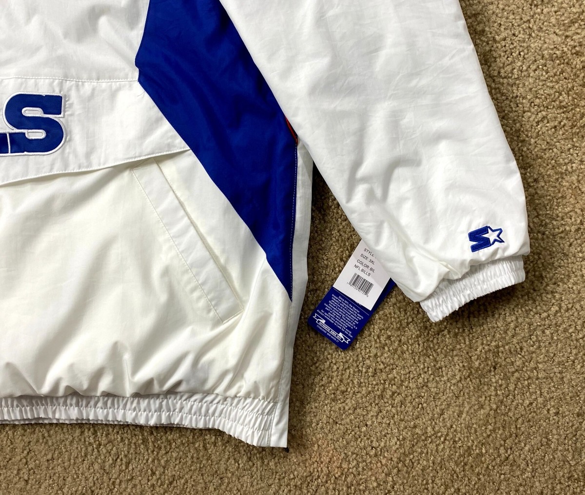 Bills Jacket Buffalo Starter Hooded Half Zip Pullover WHITE