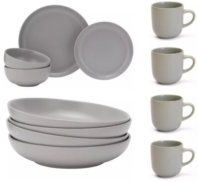 12 Piece Dinner Set Plate Bowl Set Mugs Pasta Bowl Stoneware