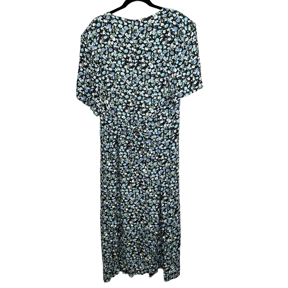 Maxi Vestido Midi Vintage R&K Azul Floral Talla Grande 22 Pradera Cottagecore Grunge Foto 3 de 4