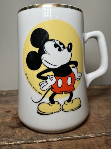 Vintage Disney Mickey Mouse Stein Mug Ceramic Gold Rim Japan Disney Productions - Picture 2 of 8
