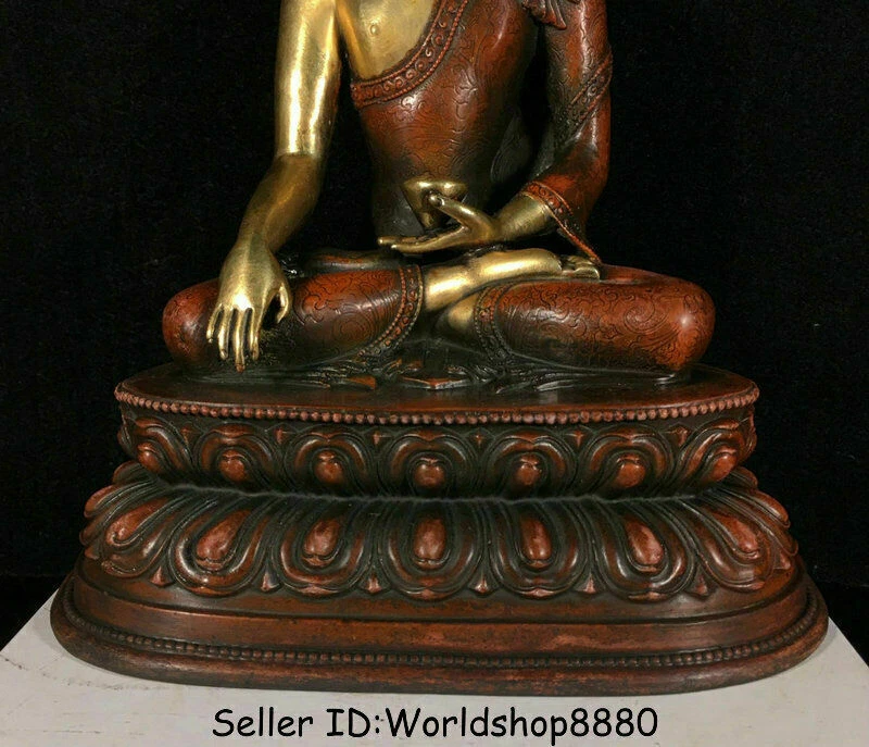 Estatua túnica de Buda Shakyamuni Amitabha Tíbet dorado oro 24k cobre rojo antiguo de 9,8" Foto 3 de 4