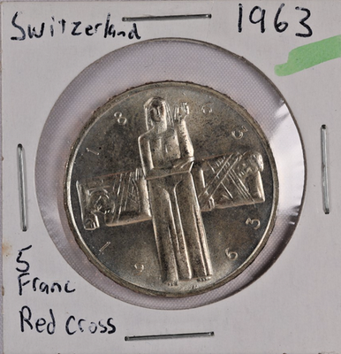 スイス 1941年 5 Francs 銀貨 1963 Switzerland 5 Francs Red Cross Silver 0.835 Coin 15g Km# 51