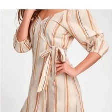 Billabong Best Dressed Wrap Dress Women’s SZ Small Flax Stripe NEW
