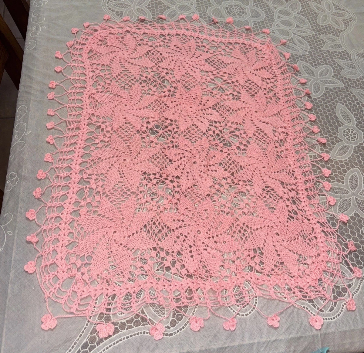 【トントトンさま】vintage doily ❀オーバルが可愛い レースドイリー Pink 1920-1949 Time Period Manufactured Collectible Doilies for