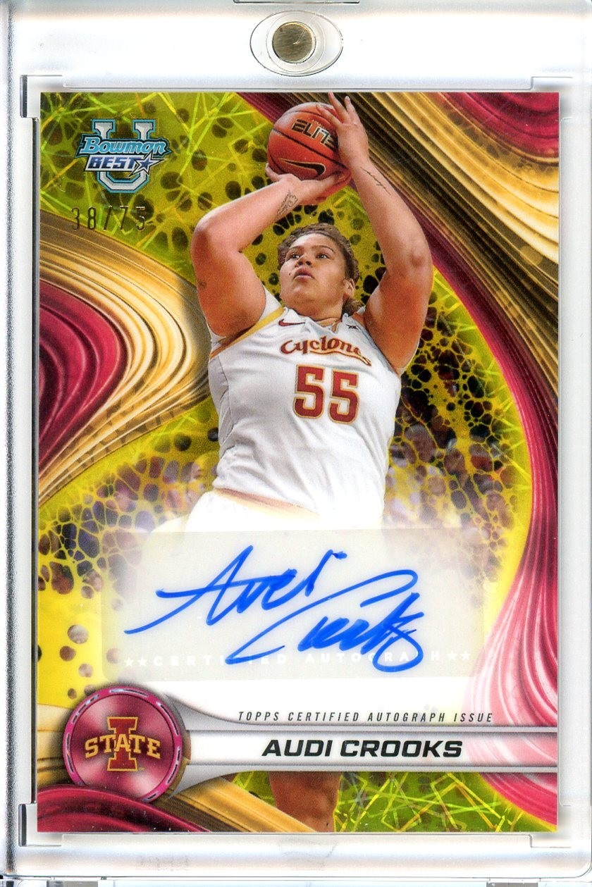 2024-25 Bowmans Best University #B24-AC Audi Crooks Yellow Lazer Auto 38/75