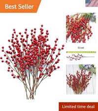 12 Pcs Artificial Red Berries Stems 13.5" Waterproof Berry Branches for Home ...