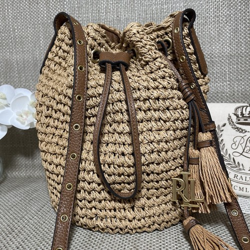 BNWOT Ralph Lauren Janice Natural Straw Bucket Drawstring Shoulder Crossbody Bag - Picture 9 of 24