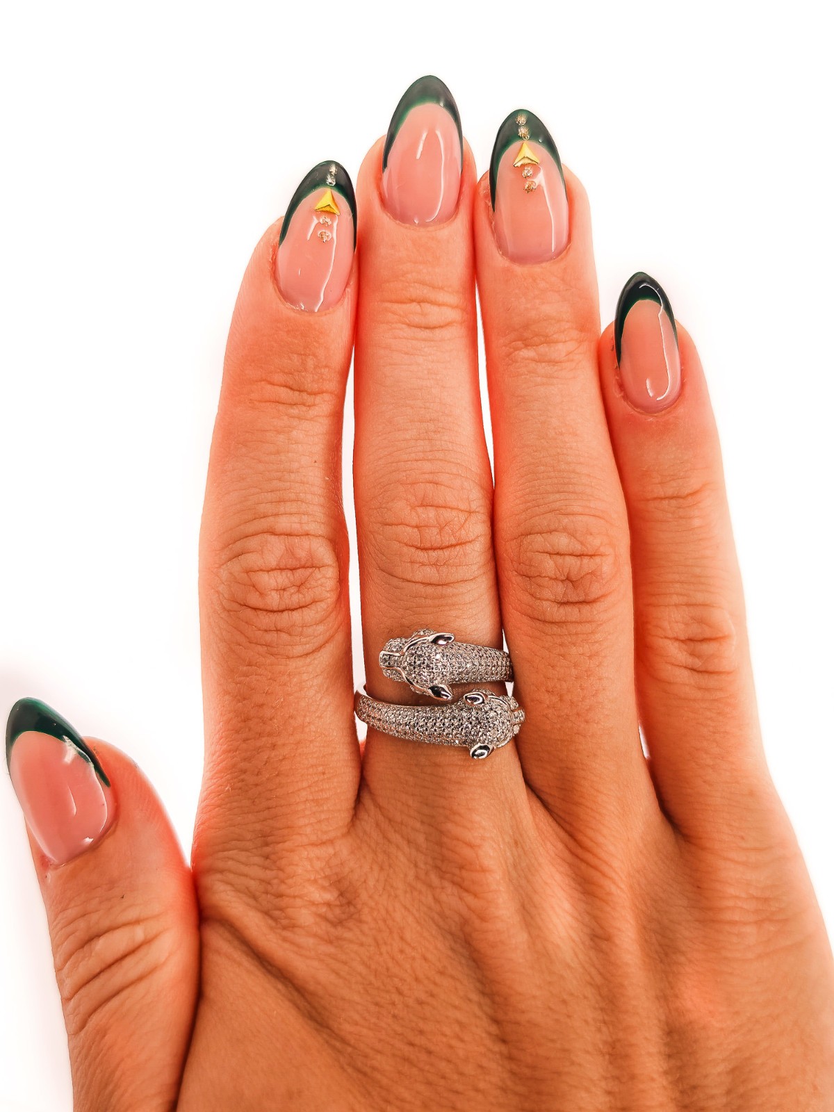 Solid Silver Panther Crossover Ring with Cubic Zi… - image 4