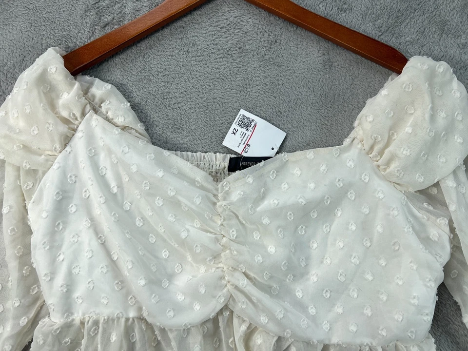 Blusa Forever 21 Mujer 2X Top Corto Marfil Finley Clip Punto Acampanada Manga Larga Foto 3 de 4