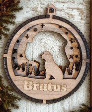 Personalized 3D Wood Custom Name Christmas Dog Breed Ornament Round Rustic Ball