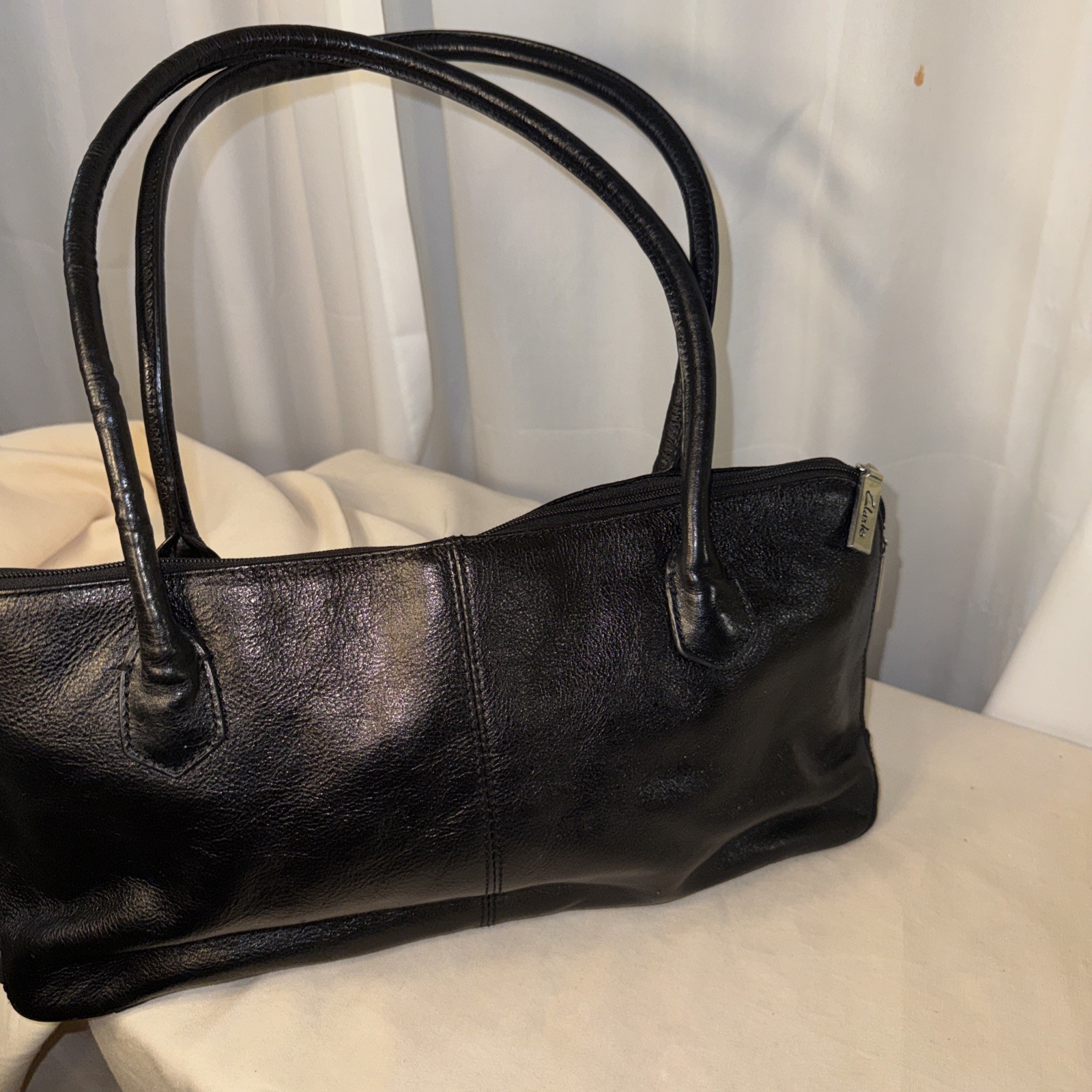 Rare Never Used Clark&rsquo;s Vintage Black Leather Long Handle Satchel Bag Very Nice