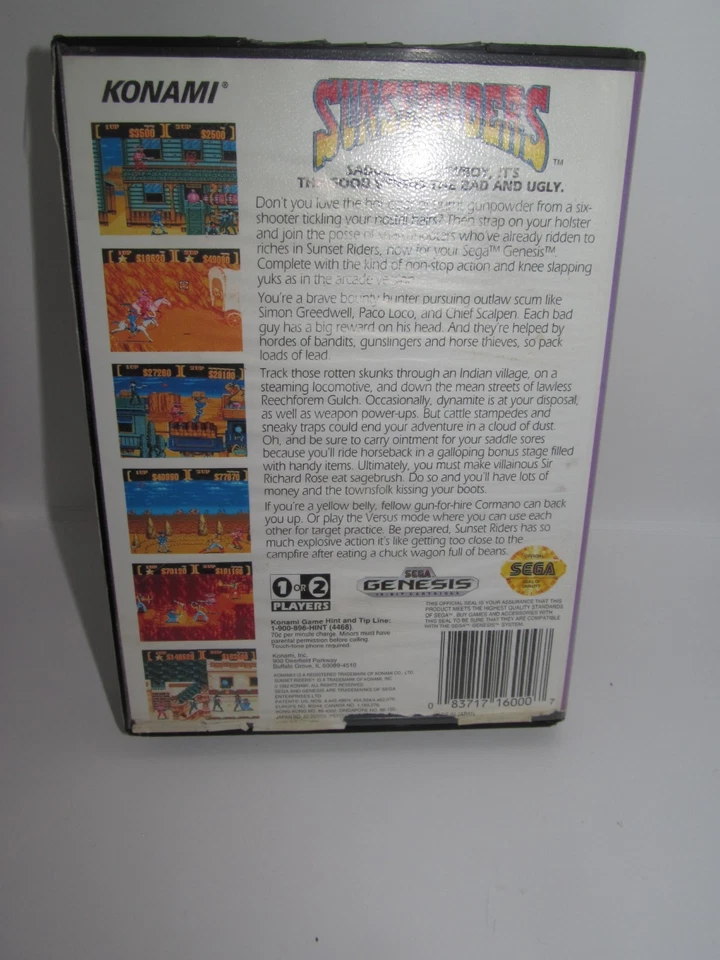 Konami Sunset Riders (Sega Genesis, 1992) with Box Clean Tested and Working - Image 4 of 4