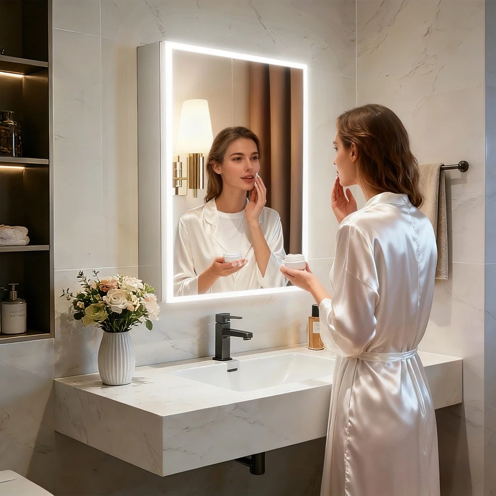 Smart Bluetooth LED Medicine Mirror Cabinet Shaver Socket Defog Vanity BeautySPA