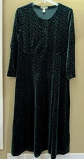 L Eddie Bauer Dress GREEN Velvet Button-Maxi-Long Sleeve-Prairie Boho-Relax Fit