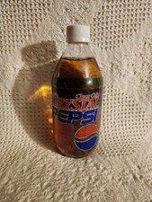 Original 1990s Clear Cola Crystal Pepsi Glass Bottle 16 oz. Full NOS 