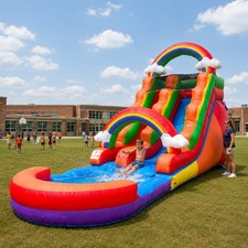 Inflatable Water Slide with Blower 15ft Commercial Rainbow Cloud Kid Splash Pool