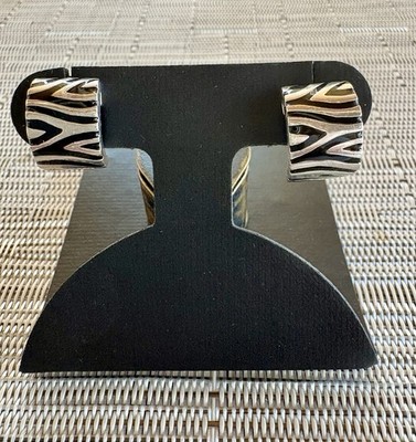Sterling Silber Zebra gestreift Huggie Creolen schwarz & Silber Pfostenrücken ca. 1/2''