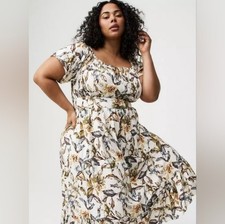 Torrid Chalis Floral Tea Dress Sz 0 0X L/XL Midi Vacation Tropical Resort Cruise