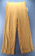 Just Fab Pants Womens Large Yellow Polka Dot White Casual Comfort Office NEW NWT