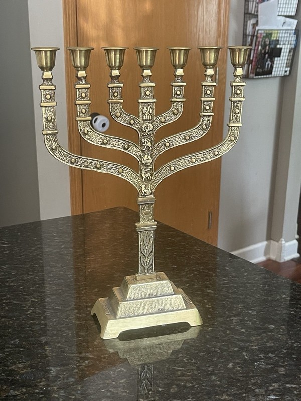 Vintage  Solid Brass Judaica Jewish Menorah Candle Holder Brass 7 Candles 15”