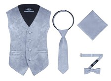 S.H. Churchill Co. Boys 4 Piece Formal Paisley Vest and Tie Set 12 Silver
