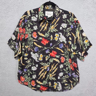 Pure Love Take Away Vintage Button Down Shirt Large Black Floral Sheer