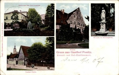 Postcard Ponitz Altenburger Land Thuringia, castle, inn Brunnen in... - 4677953