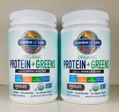 2 X 19.4 oz Garden of Life Organic 20g Protein+Greens, CHOCOLATE, Vegan+GF 2027