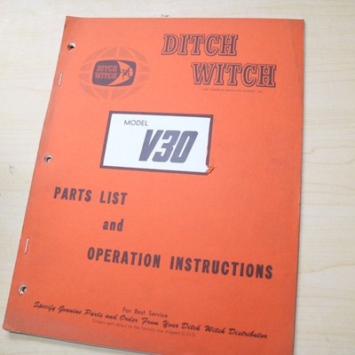 DITCH WITCH V30 TRENCHER Parts Book Operator Owner Parts Book Manual 1965 30 HP