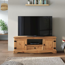 TV Unit Solid Pine 1 Drawer 2 Door Media Unit Cottage Wooden Storage Cabinet