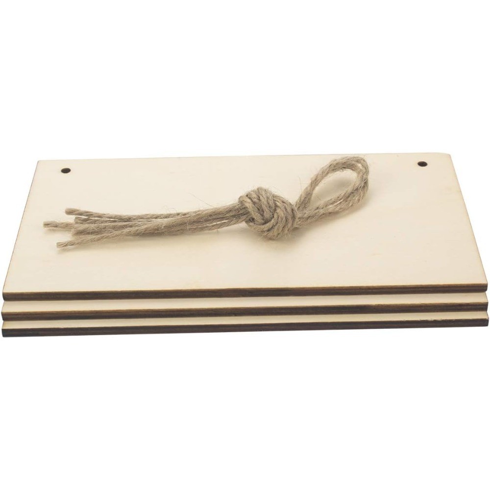 Unfinished Wood Sign Blank DIY Craft Plaque with Rope Hanging Decorative Door