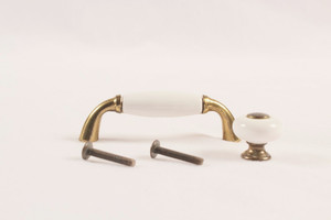 29 Cabinet and Drawer Pull Knobs Lot with Screws Brass and Porcelain VGC