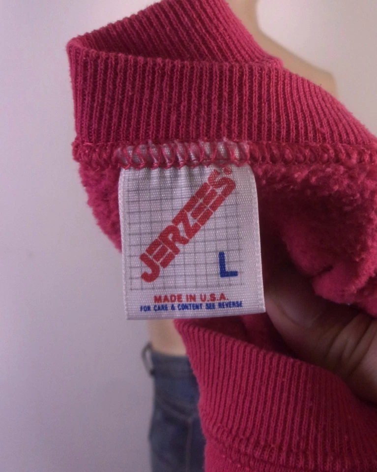 Sudadera vintage años 80 90 Jerzees manga raglán rosa liso en blanco EE. UU. talla L Foto 3 de 3