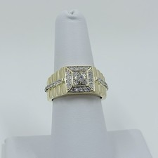 Mens Natural Diamond Cluster Square Wide Ring 14k Yellow Gold