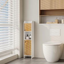 4-Tier Adjustable Bathroom Storage Cabinet, Modern White Tall Freestanding Cabin