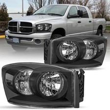 Headlight Assembly 06-09 Ram 1500 2500 3500 Black Housing Clear Reflector Pair