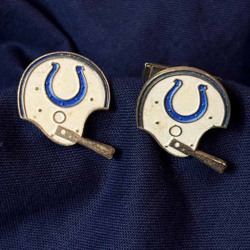 Vtg Baltimore Colts Helmet Cufflinks & Pin Maryland Football Blue Horseshoe Logo - Image 3 of 4