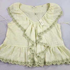 Max Studio blouse top shirt womens S Small 5702E37 yellow v-neck $138