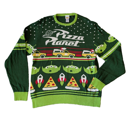 Disney Pixar Pizza Planet Sweater Aliens Green Adult Large Rockets Christmas