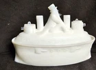 Antique Flaccid Bros Uncle Sam Battleship Milk Glass Covered Mustard Candy Dish