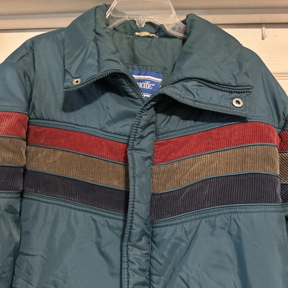Винтажный 90-х океан Pacific куртка пуховик вельвет размер большой бирюзовый зеленый лыж OP - Изображение 2 из 4