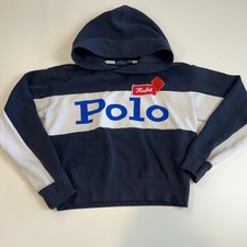 Polo Ralph Lauren Womens Size M Navy Blue Colorblock Patch Hoodie Sweatshirt