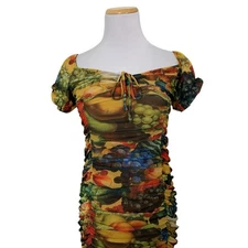 Urban Outfitters Babydoll Fairy Bodycon Dress Womens M Mini Fruit Retro Ruched