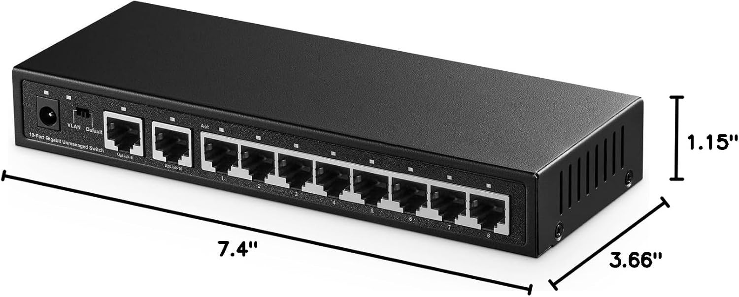 10 Port Gigabit Ethernet Switch, 8 Ports 100/1000Mbps, 2 Gigabit Uplink, 10x1G